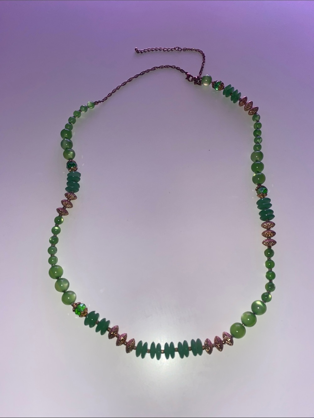 Long Green Beaded Statement Gold Tone Accent Necklace